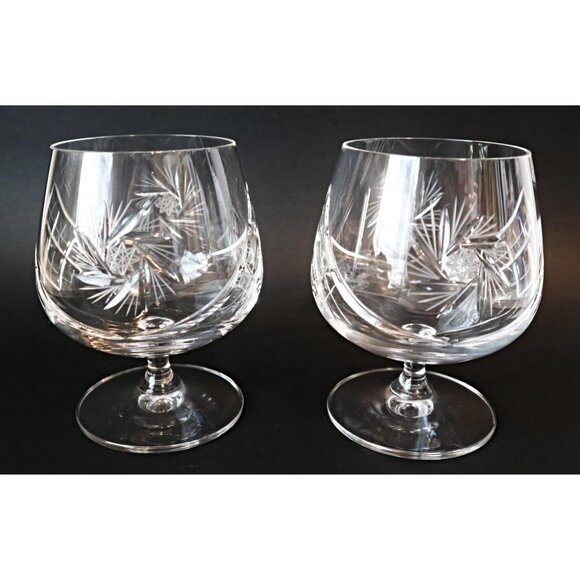2 Cognac Brandy Snifters Pinwheel Crystal Wine Glasses Stems Goblets Vintage Bar - Picture 1 of 4
